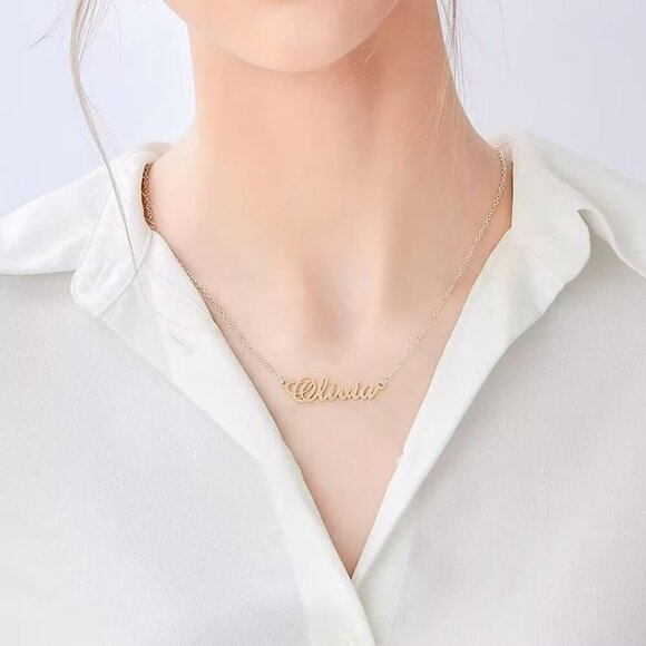 Custom Name Necklace Personalized, 14K Gold Plated Personalized Name Necklace Wh - Picture 4 of 7